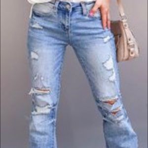 Ripped Mid Waist Flare Jeans